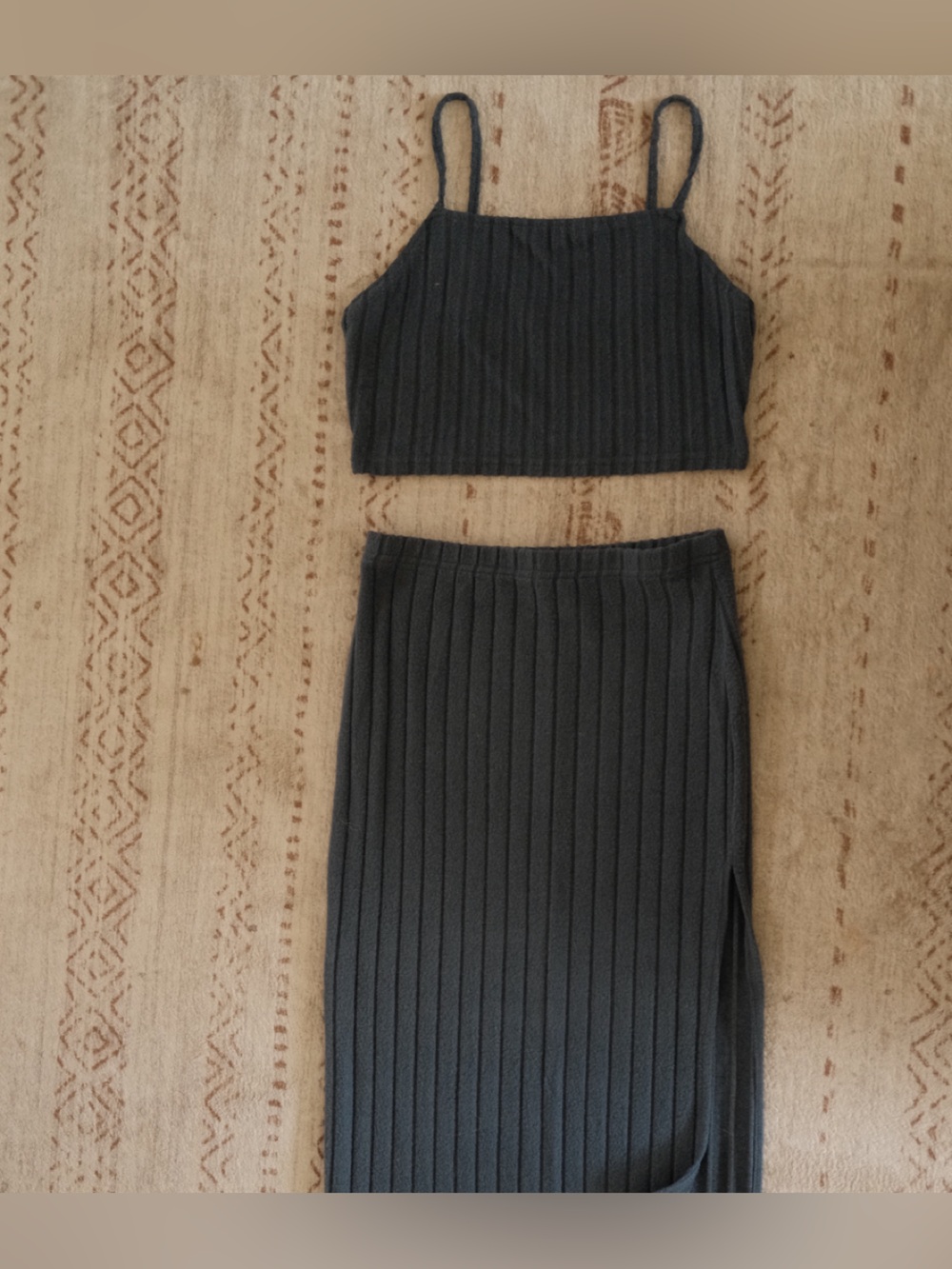 SHEIN Grey/Blue Ribbed Knit Skirt Set Bottoms